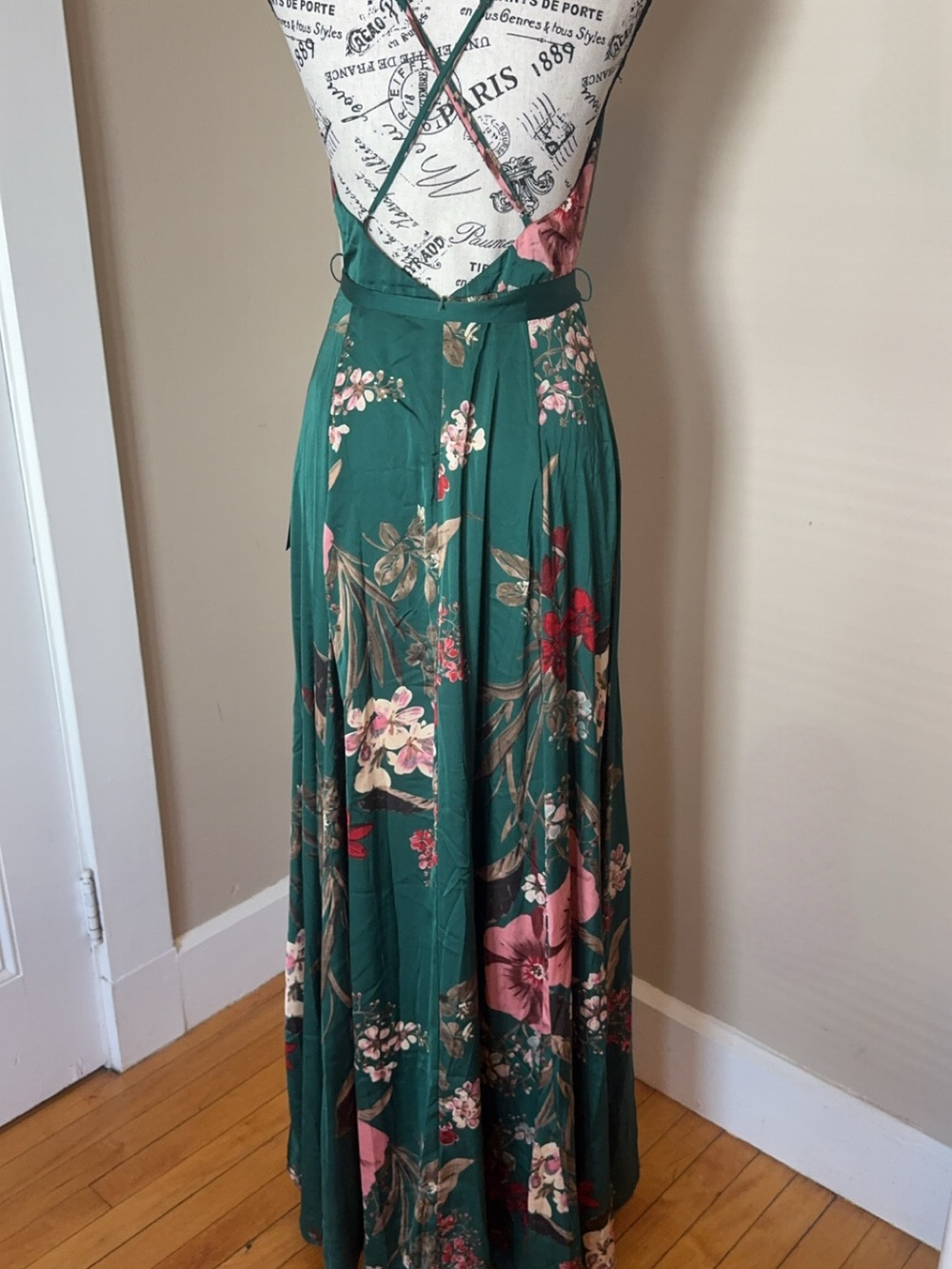 Lulu's GreenFloral Wrap Maxi Dress with Pink Blossoms - Picture 4 of 5